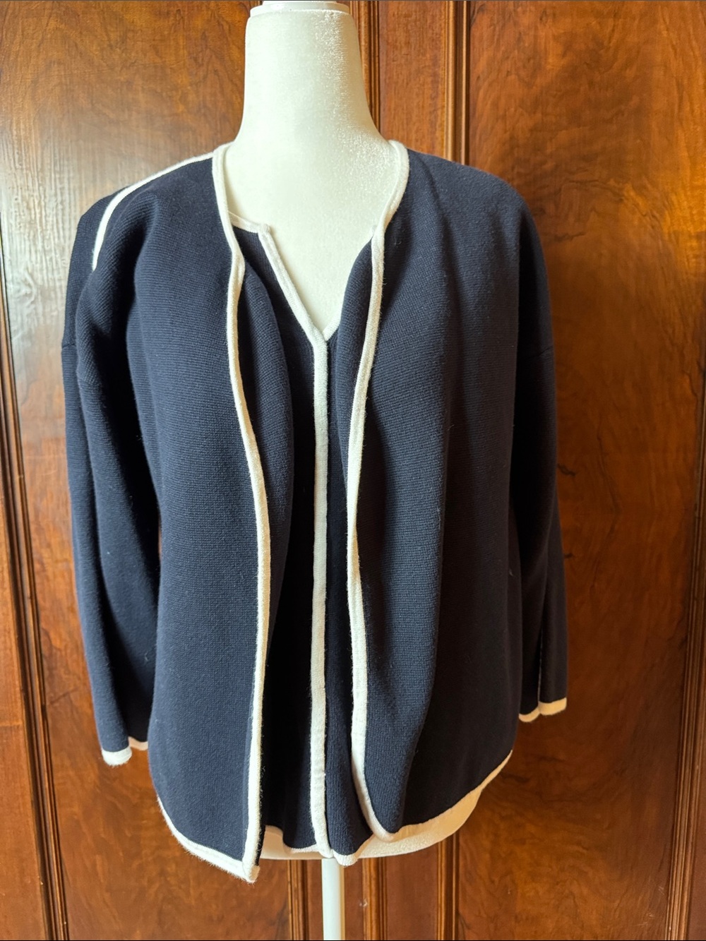 Brooks Brothers Two Piece Sweater and Matching Navy Jacket Set with White Trim